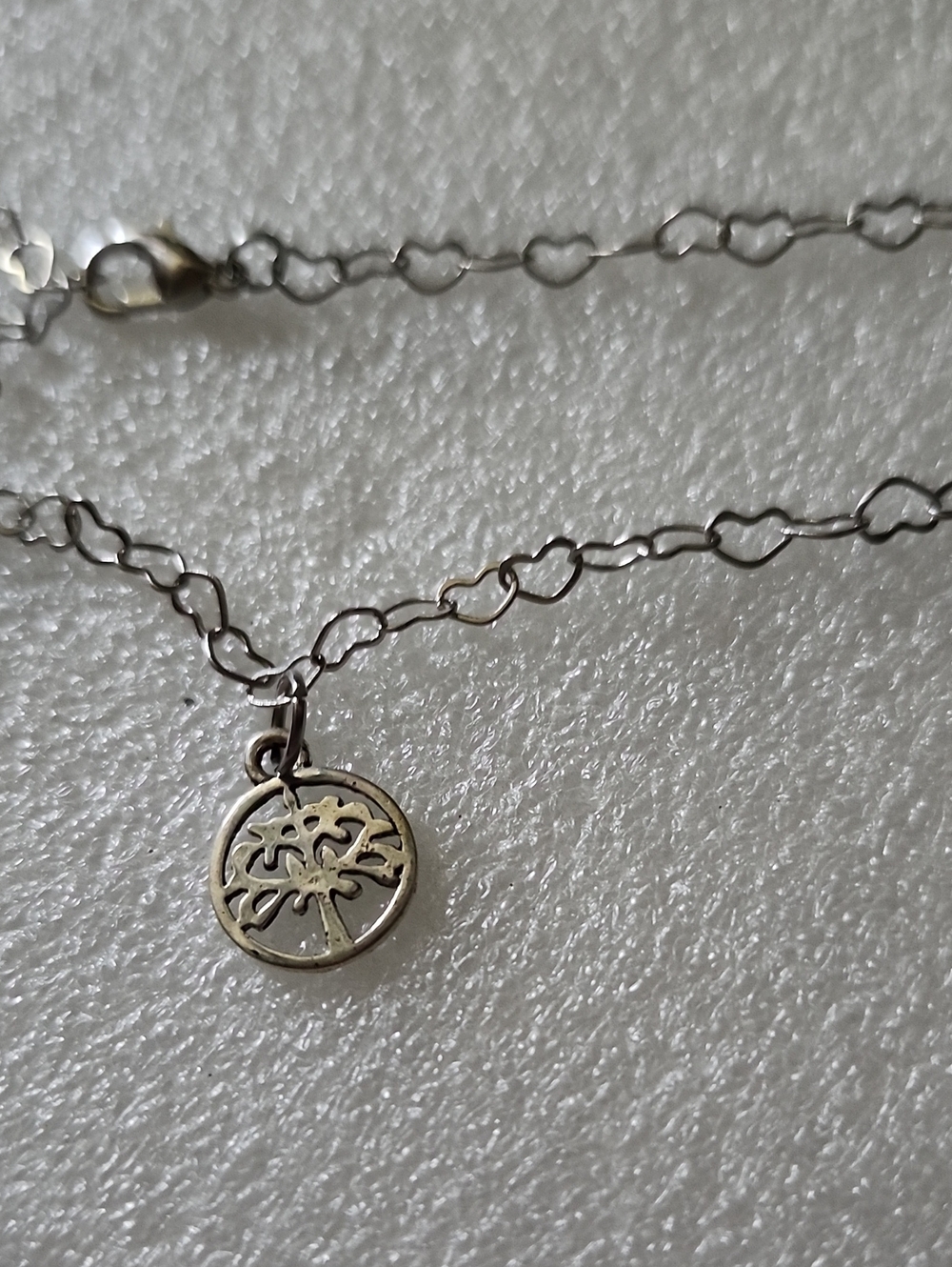 Hand Crafted Silver Tree of Life  Bracelet / Anklet with Heart Link Chain